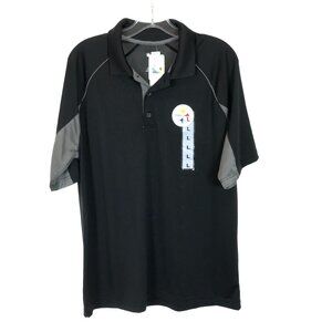 NWT Men Size Large NFL Apparel Black Pittsburgh Steelers Three-Button Polo Shirt